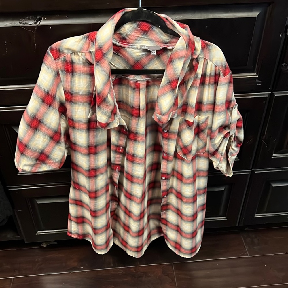 Vince cowl neck plaid button up